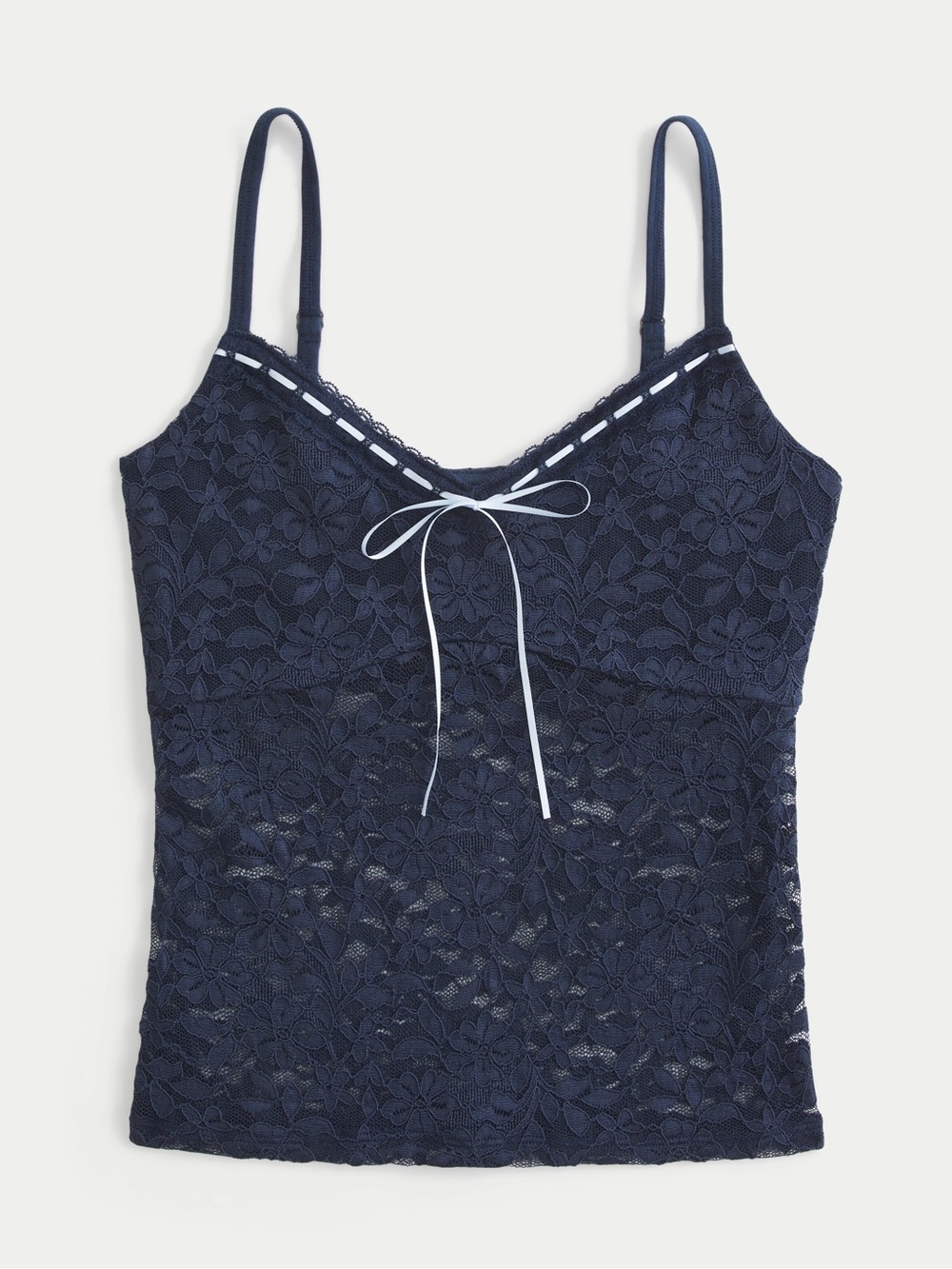 Hollister Navy Lace Tank Top with Light Blue Ribbon Trim
